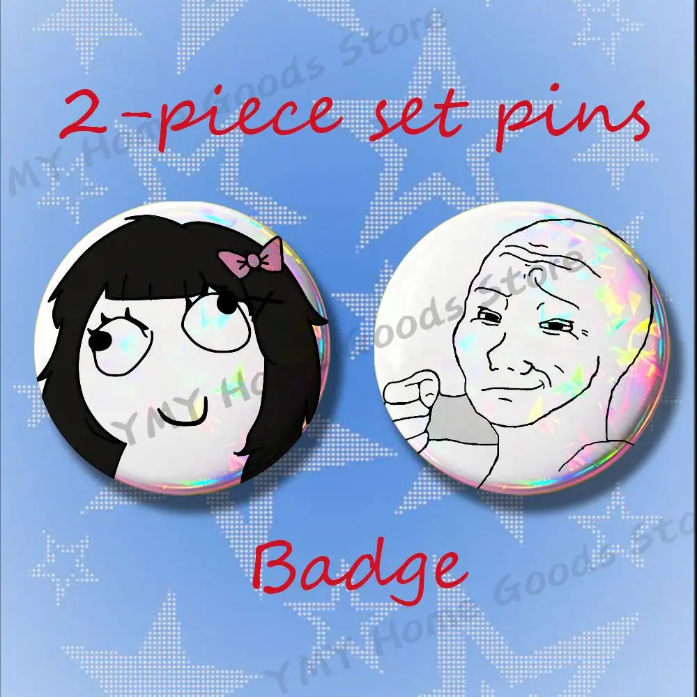 Cute Funny Troll Face Brooches for Backpack Accessories 25 32 44 58 75mm Round 2-piece set Free Mix