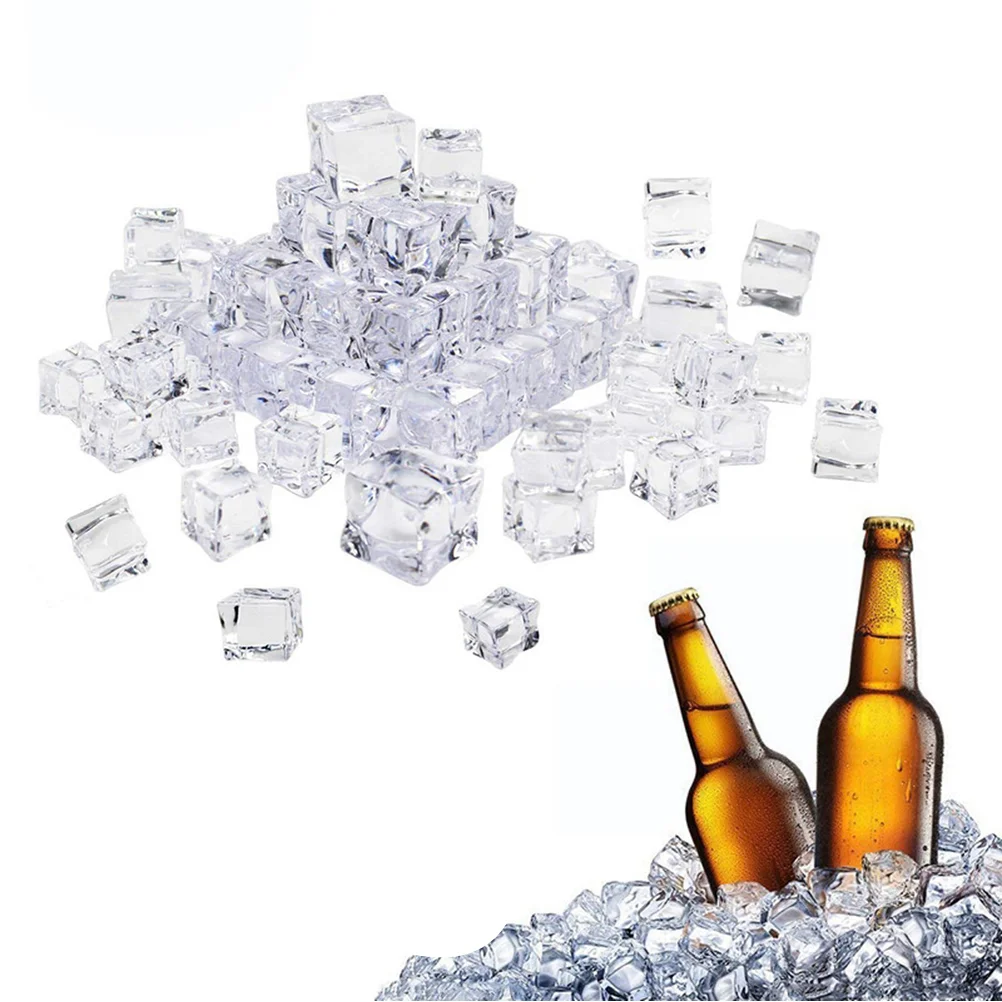 100Pcs 20mm Cube Square Luster Ice Cubes Fake Artificial Acrylic Ice Cubes Photography Props Kitchen D