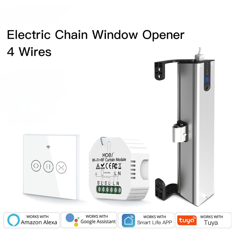 

MOES New Electric Chain Window Opener 4 Wires Motor Stainless Steel Chain Type with Tuya WiFi Curtain Blinds Switch wall-mounted