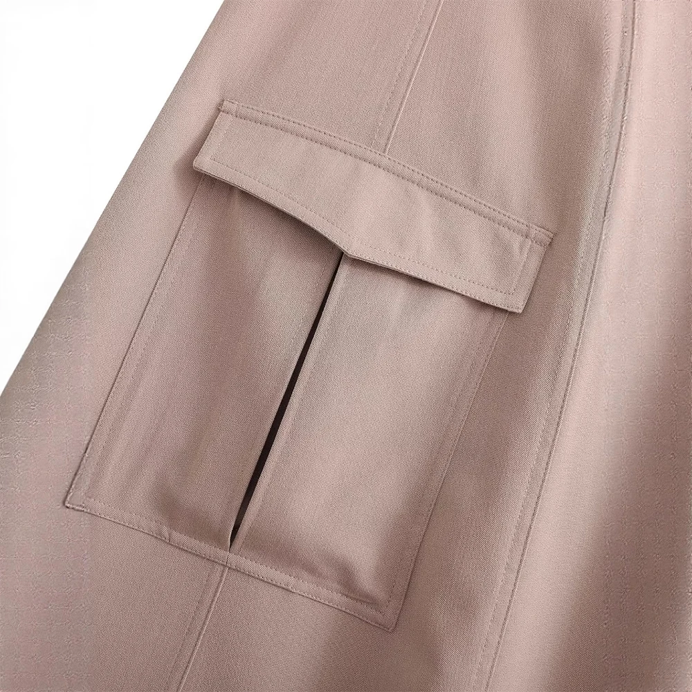 حزام فيلكرو على الموضة الأوروبية والأمريكية بلون سادة كاجوال متعدد الاستخدامات مع جيب ثلاثي الأبعاد نصف طول للنساء