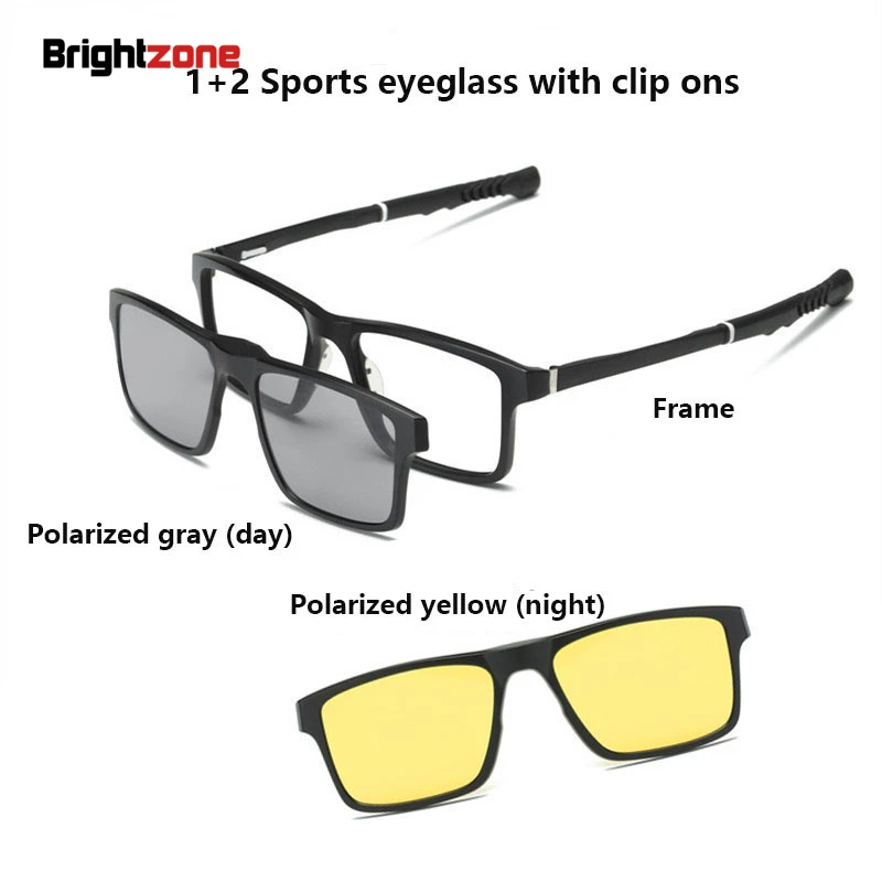 Brightzone Sports Leisure Optical Frame Magnet Clipon Unisex Myopia Spectacle Eyeglasses Polarized Sun Lens Night Vision Clip On