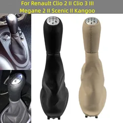 Perilla de palanca de cambios de cuero para coche Renault Clio 2 II Megane 2 II Kangoo