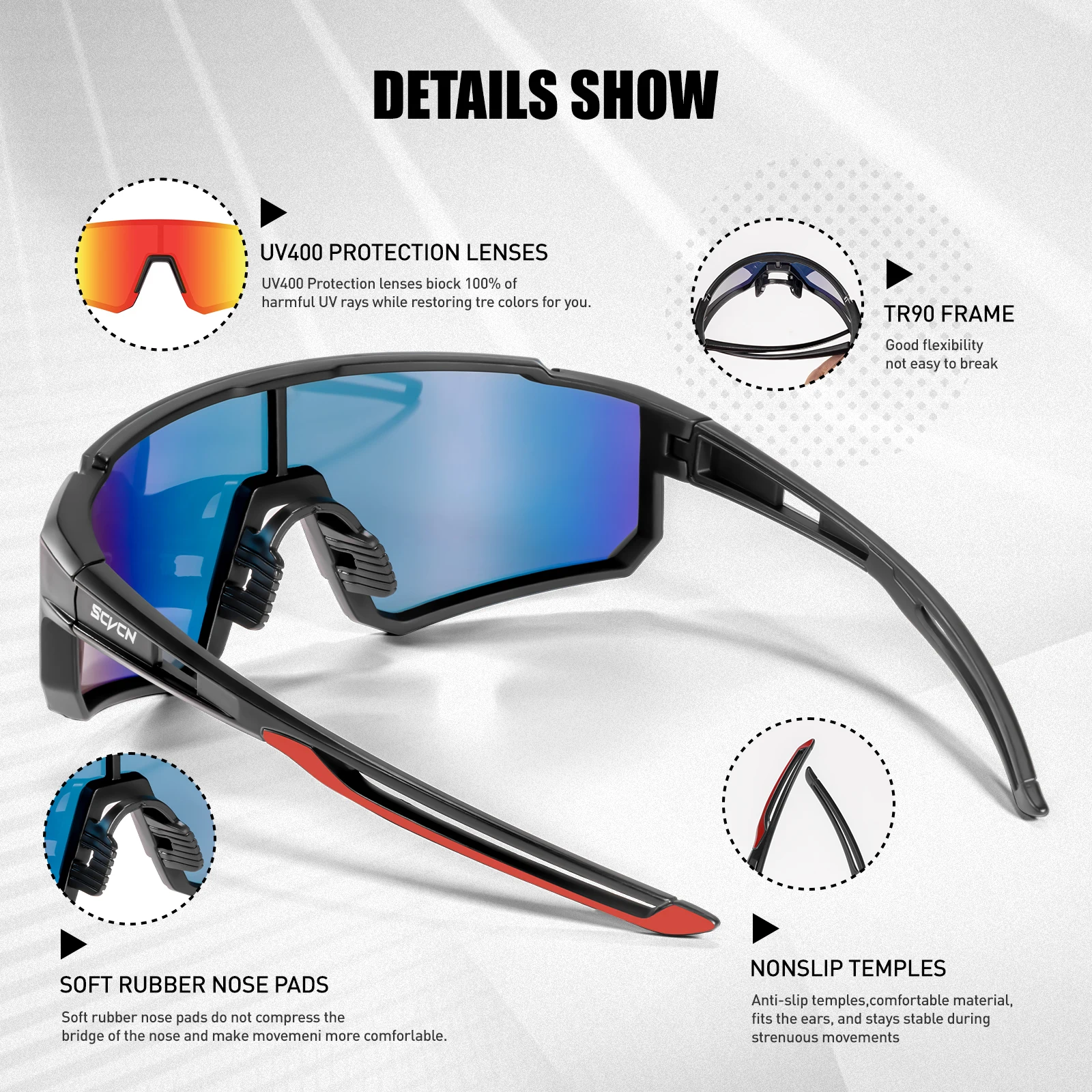 SCVCN Sunglasses for Men Sport Cycling Glasses Bike Mountain Bicycle Hiking Camping Golf UV400 Protection Glasses Women Baseball