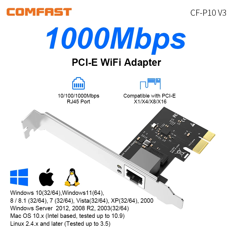 COMFAST 1000Mbps PCI-E WiFi Adapter Gigabit Network Card 2G/5GHz 802.11AC For Desktop Win 7/8/10/11 1200Mbps PCI-E WIFI Receiver