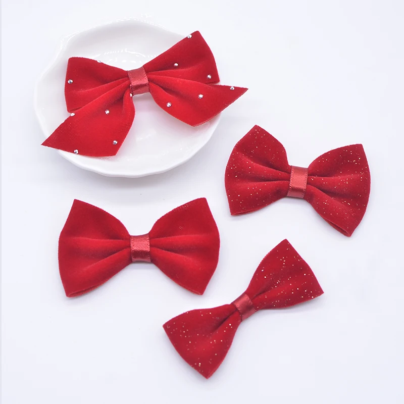 10Pcs Festive Red Bow Tie Appliques for DIY Clothes Hat Shoes Sewing Patches Headwear Hair Clips Decor Accessories