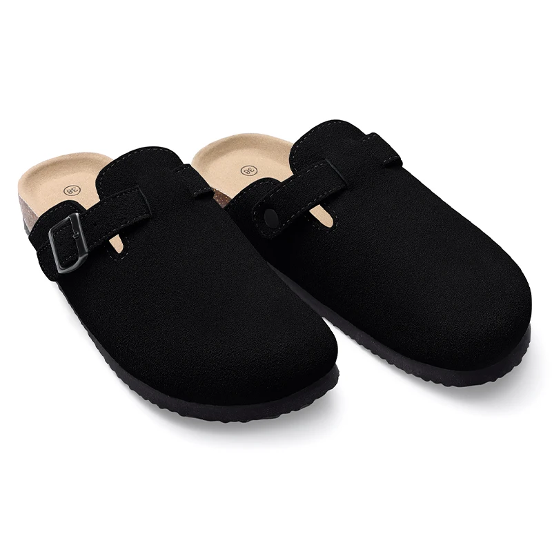 Bebealy Classic Cork Suede Clogs Slippers Fashion Women Men Mules Outdoor Antiskid Cork Clogs Slippers With Adjustable Buckle