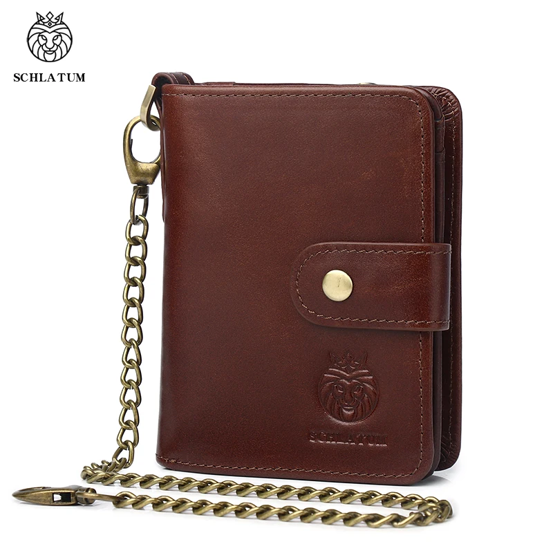 SCHLATUM Men Leather Wallet Vintage Zipper RFID High Quality Brand Male Purse Multifunctional Storage Bag Card Holder