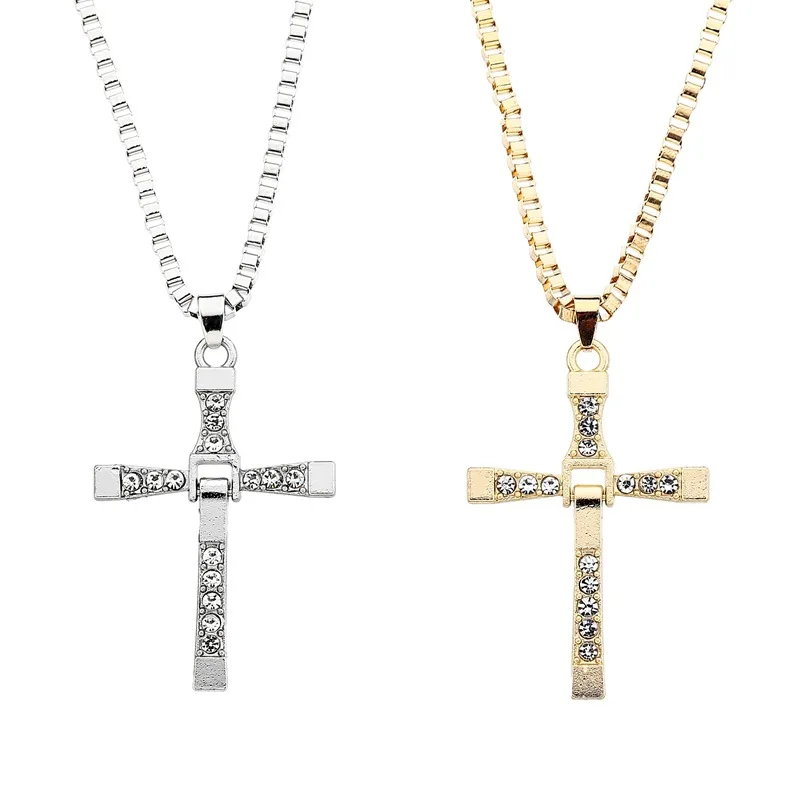 Cross Border New Stainless Steel Diamond Cross Pendant Vacuum Gold Plated Silver Necklace Party Gift