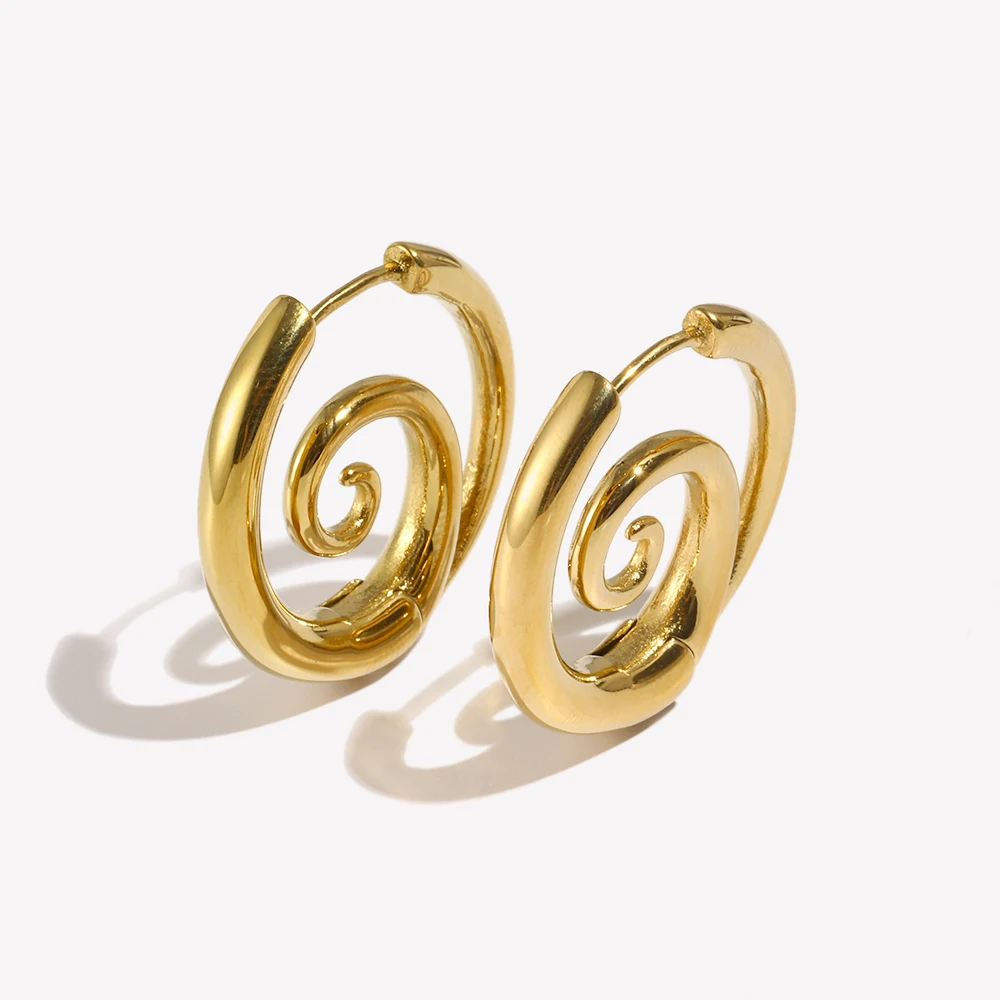 E.B.belle Spiral Snail Earrings Tarnish Free Silver Color 18K Gold Plated Earrings for Women 316L Stainless Steel Gift