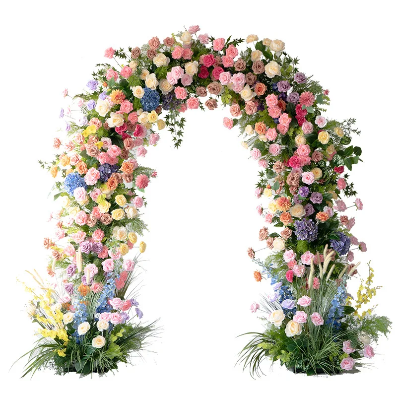 Wedding Decoration Outdoor Activities Ceremony Background Decoration Silk Flowers 250CM Artificial Rose Monet Style Arch Set