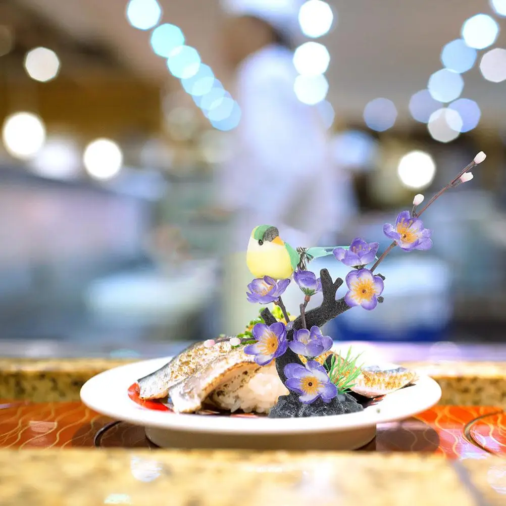 

2 Pcs Plum Blossom Sushi Platter Decor Artificial Plants Flower Adornment Cold Dish Garnish Japanese Restaurant Supply Plate