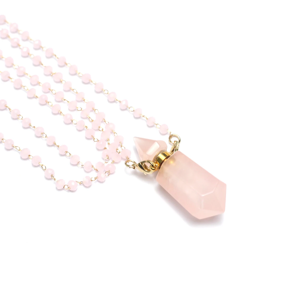 

Natural Stone Rose Quartz Pendants Necklace Heart-shaped Perfume Bottle for Jewelry Essential Oil Diffuser Women Necklace