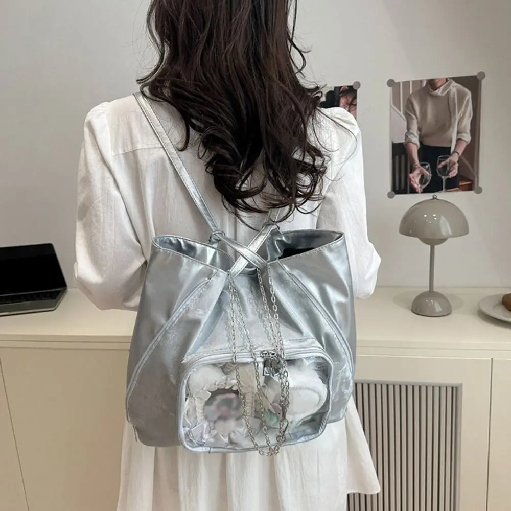 

Креативная студенческая большая сумка Y2K, женский модный рюкзак двойного назначения, прозрачный передний карман, искусственная кожа, элегантная сумка на плечо для покупок