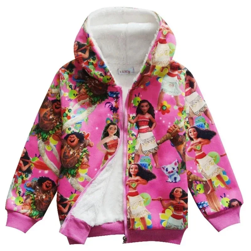 

Girls Moana Jacket Winter Plus Velvet Thick Hooded Cotton Children's Clothing Tracksuit Kid Vaiana Christmas Coat Outing Clothaa