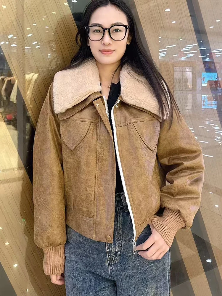 2025 moda mujer chaqueta de plumón de pato abrigo de gamuza Artificial manga larga Casual cálido mujer invierno prendas de vestir de lujo para mujer