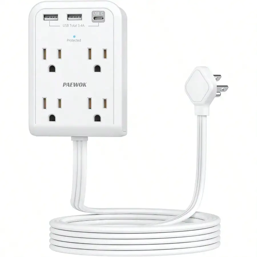 KKXY Flat Plug Outlet Extender with USB and Type C Ports
