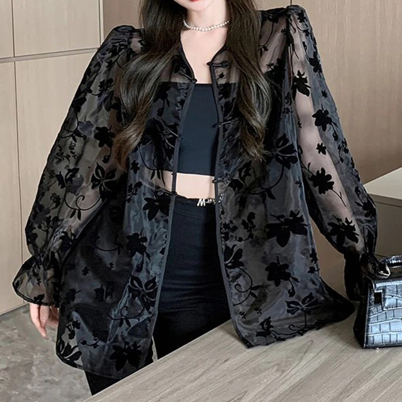 French lace mesh long sleeved shirt for women's summer new design, Korean versatile sun protection cardigan top