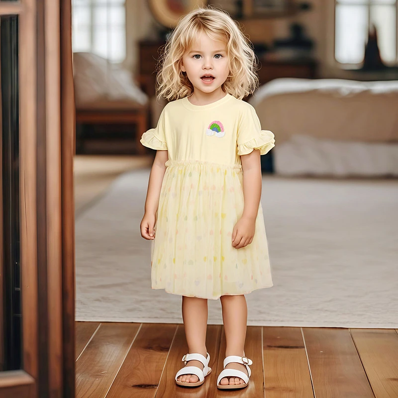 

Cute Girls' Dress with Lotus Leaf Sleeves, Pure Cotton Children's Dress, Summer European and American Girls' Mesh