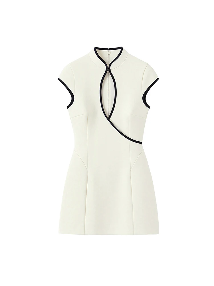 Damesjurk 2026 Zomer Nieuwe Stijl Witte Mouwloze Jurk met Uitsnijdingen Qipao-stijl Mini-jurk Elegant en Modieus - afbeelding 2