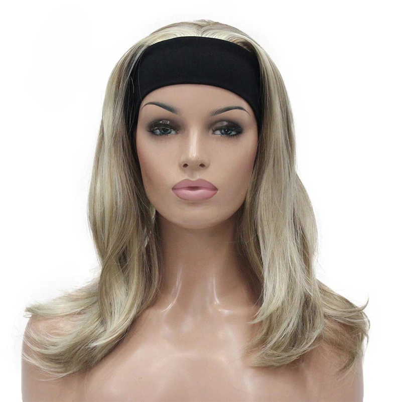 

Medium Blonde Highlights Natural Slight Waves Heat Ok Synthetic HEADBAND Wig COLOUR CHOICES