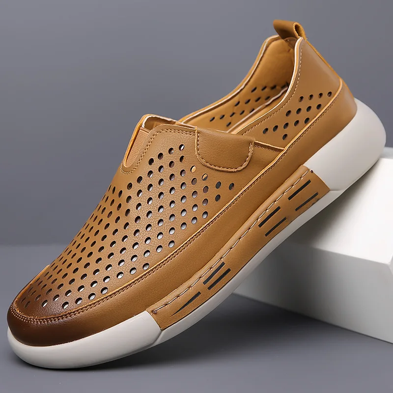 

Men's shoes 2026 new summer genuine leather hollow casual leather shoes breathable hole shoes trendy outdoor sports shoes