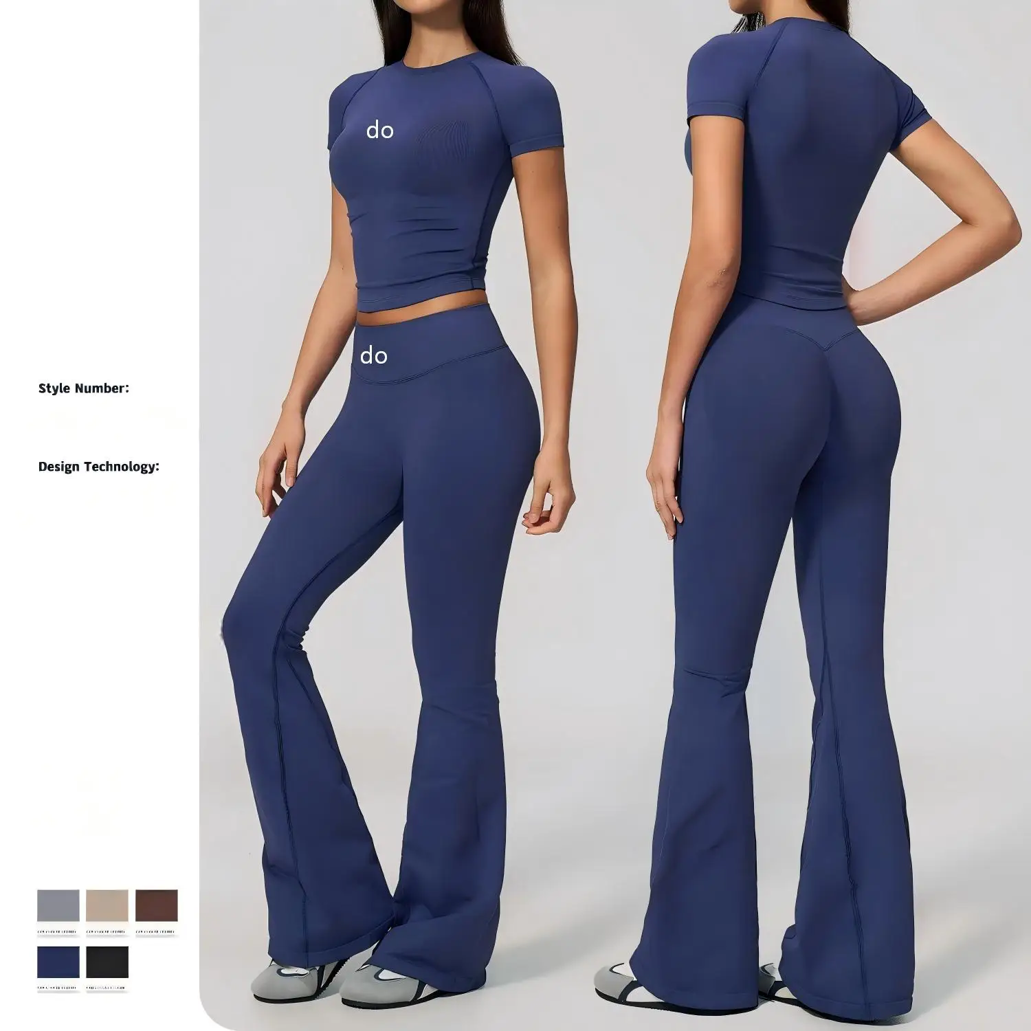 New short sleeved long pants 2-piece fitness suit set, women's tight fitting exercise quick drying Pilates wide leg yoga suit se