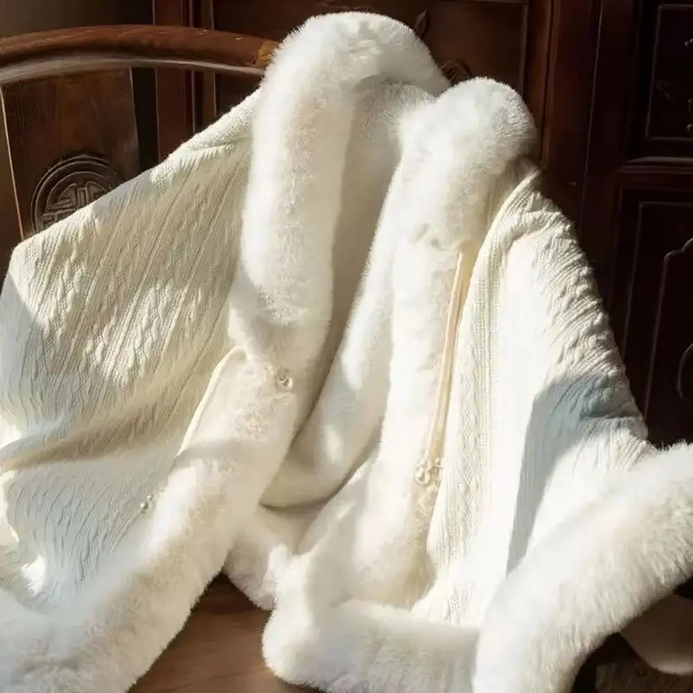 

1 шт., зимнее пальто с интенсивностью флиса, манлет с v-образным вырезом, накидка с меховым воротником, однотонная шаль «Последние денег»