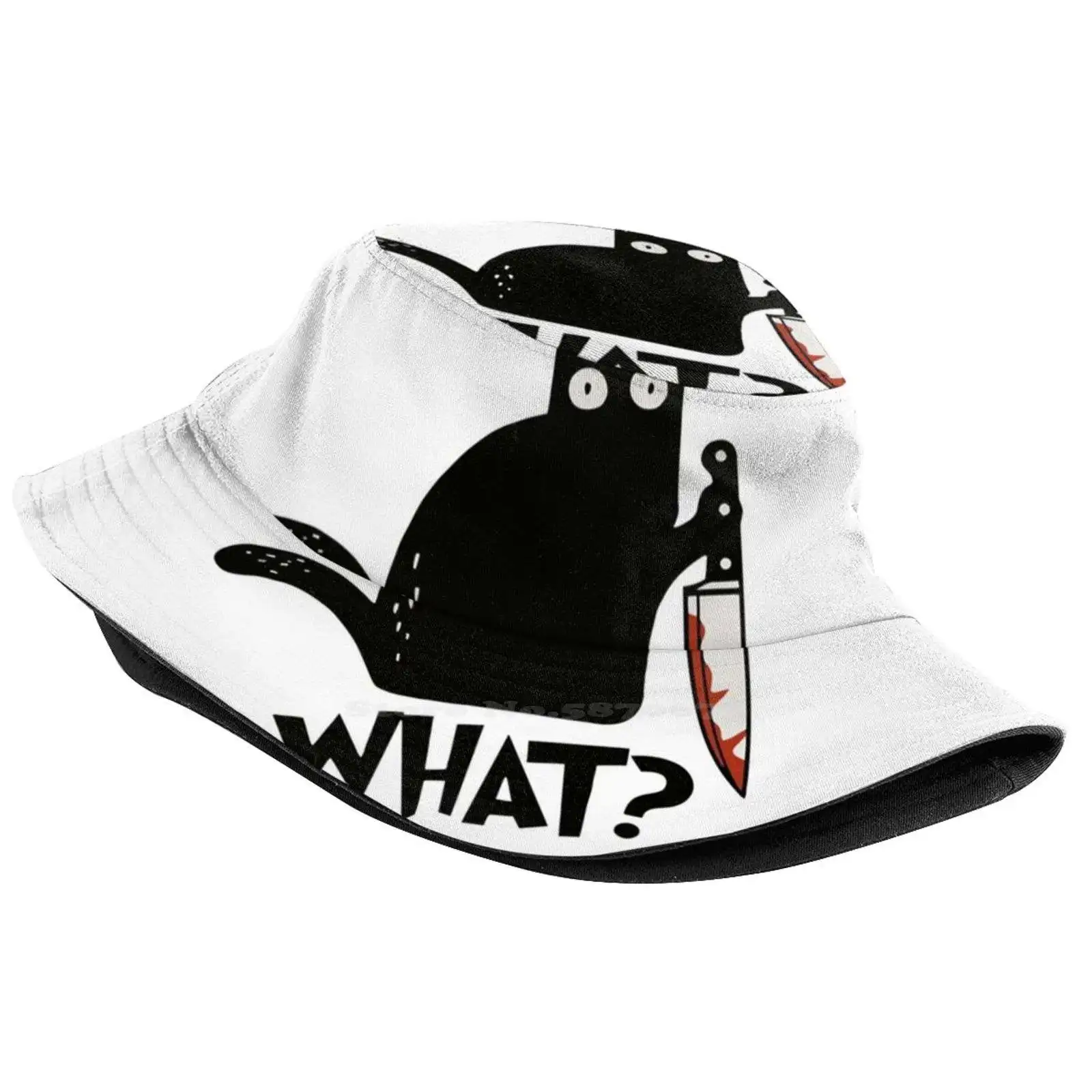 Cat What ? Murderous Black Cat With Knife Gift Premium T-Shirt Uv Protection Foldable Bucket Hats Women Men Womens Cat What Cat