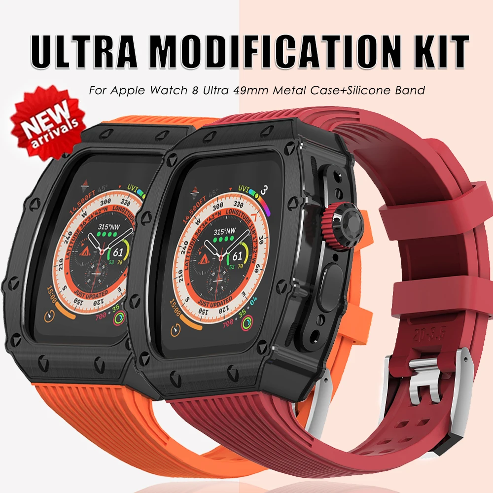 

Metal Modification Kit Cover For Apple Watch Band Ultra 2 49mm Sports Rubber Strap For iWatch Ultra2 Steel Case Refit MOD KIT