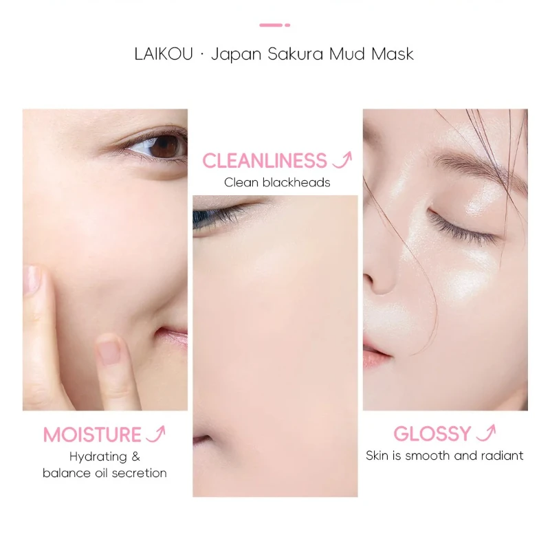 قناع الطين LAIKOU Sakura 25 جرام للتنظيف العميق للرؤوس السوداء، قناع الوجه للتحكم في الزيت