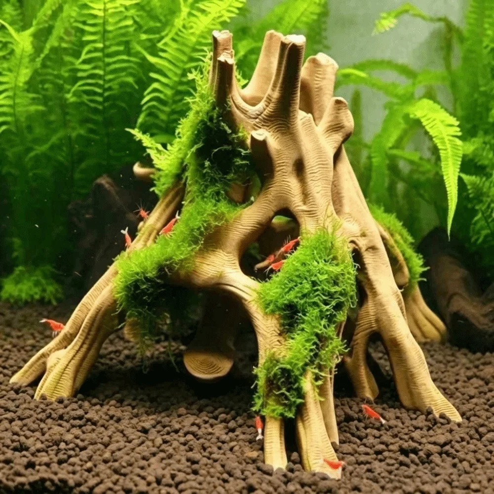 Tree Trunk Fish Shrimp Hiding Cave Plastic Unique Driftwood Landscape 3D Printed Multi-Hole Tree Root Caves