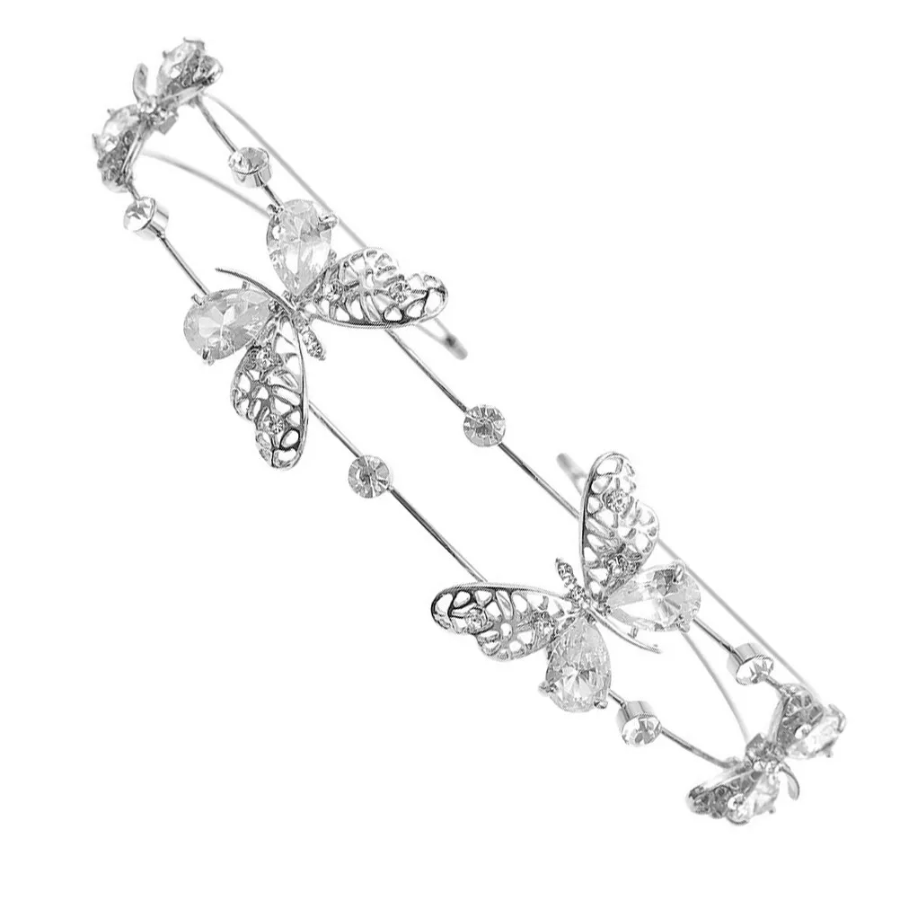 

Water Diamond Headband Rhinestone Butterflies Double Band Hair Hoops For Women Party Wedding Headdress Zinc Alloy Bridal