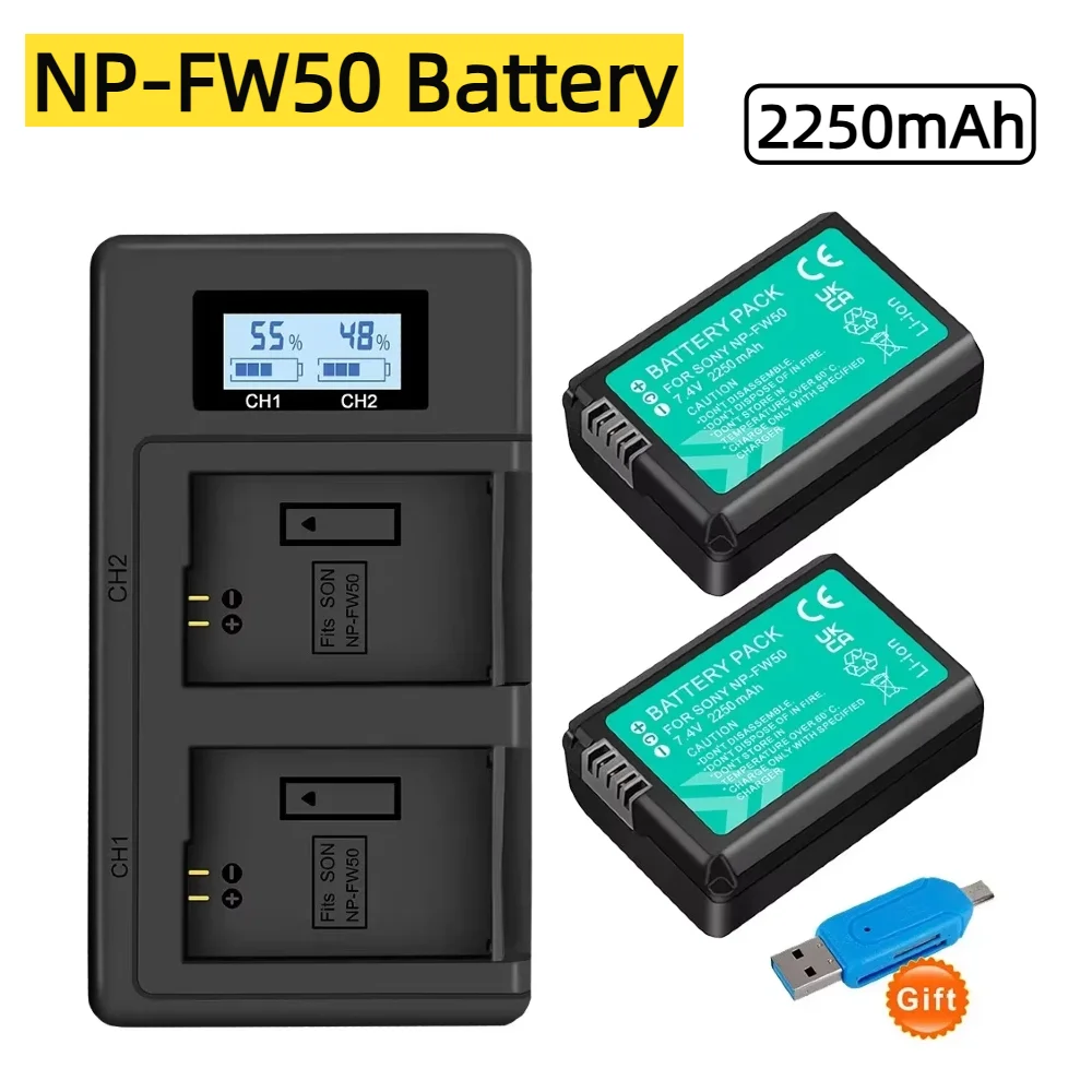 NP-FW50 NP FW50 NPFW50 NP FW50 7.4V 2000mAh Camera Battery for Sony Alpha A6500 A6300 A6000 / USB Dual Smart Charger for NP FW50