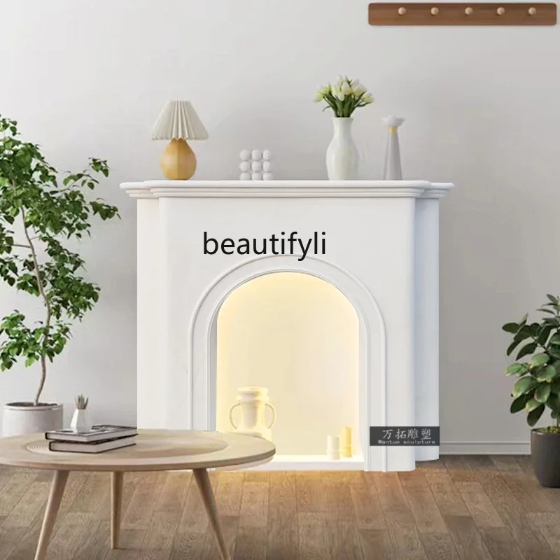 

Marble fireplace French entrance table living room Nordic light luxury stone decorative cabinet B06