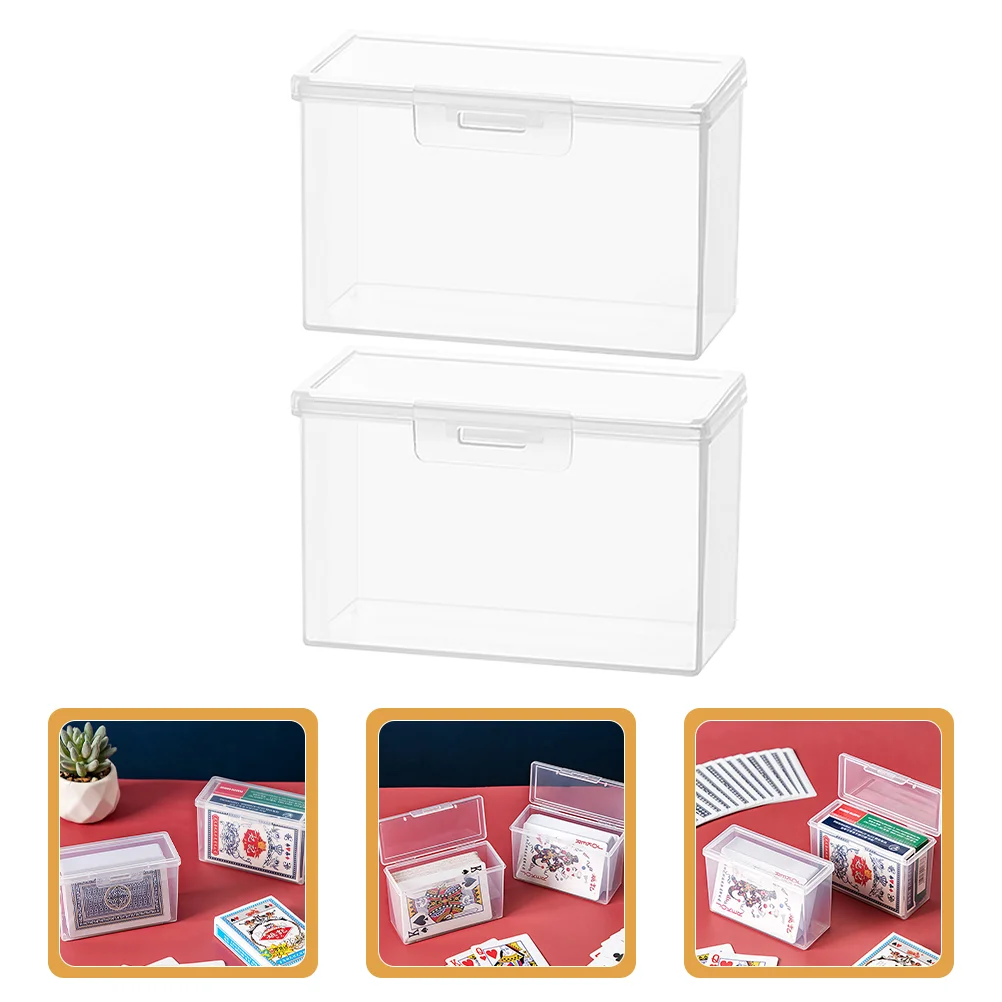 2 Pcs Card Storage Box Shelves Container Rectangular Cards Holder Case Plastic Small Cases for Playing Office Travel Plaything