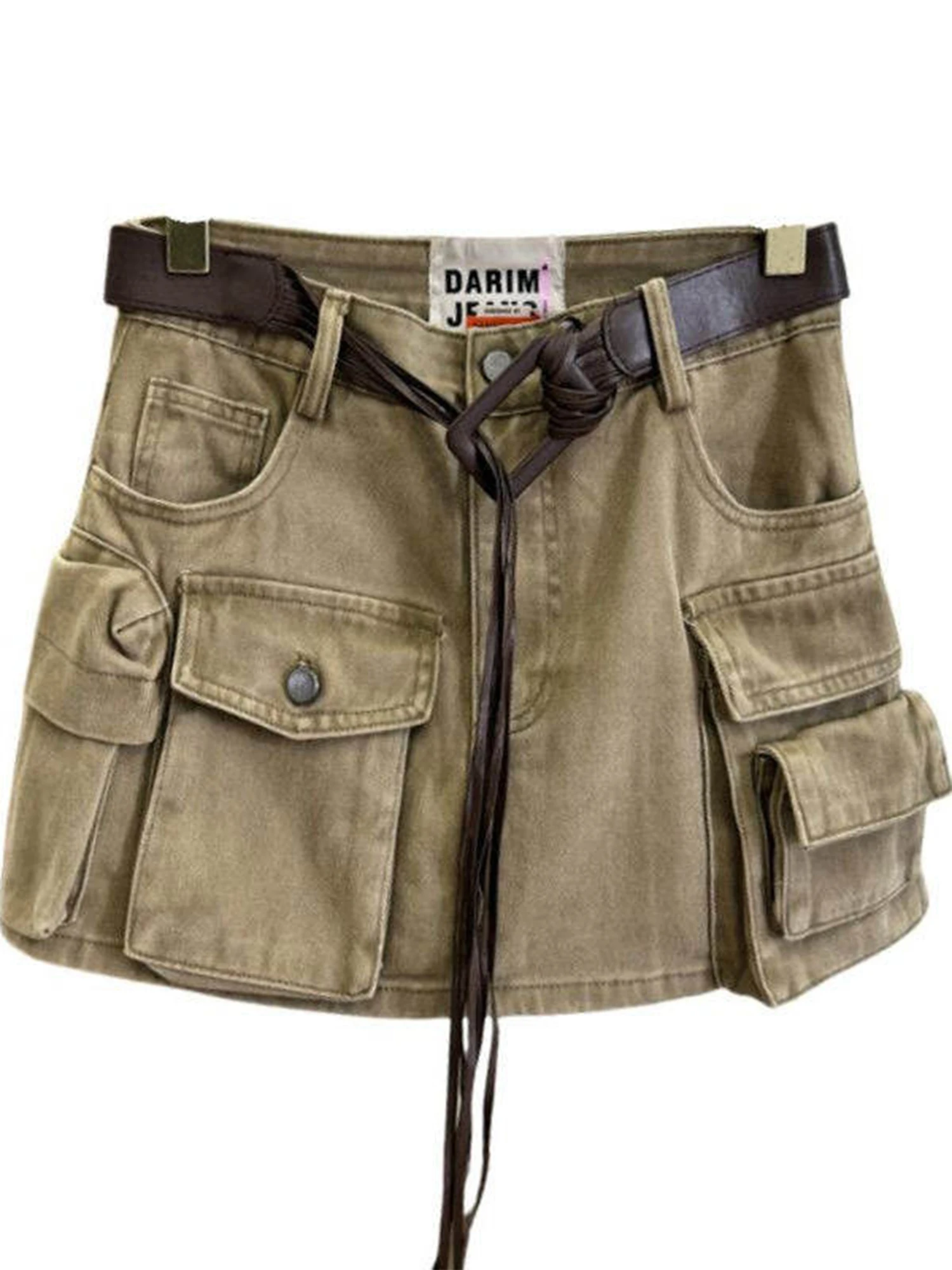 Women Brown Cargo Skirt 2000s Vintage Harajuku Gyaru High Waist Oversize Skirt Korean Style  A-line Shorts Skirts Summe