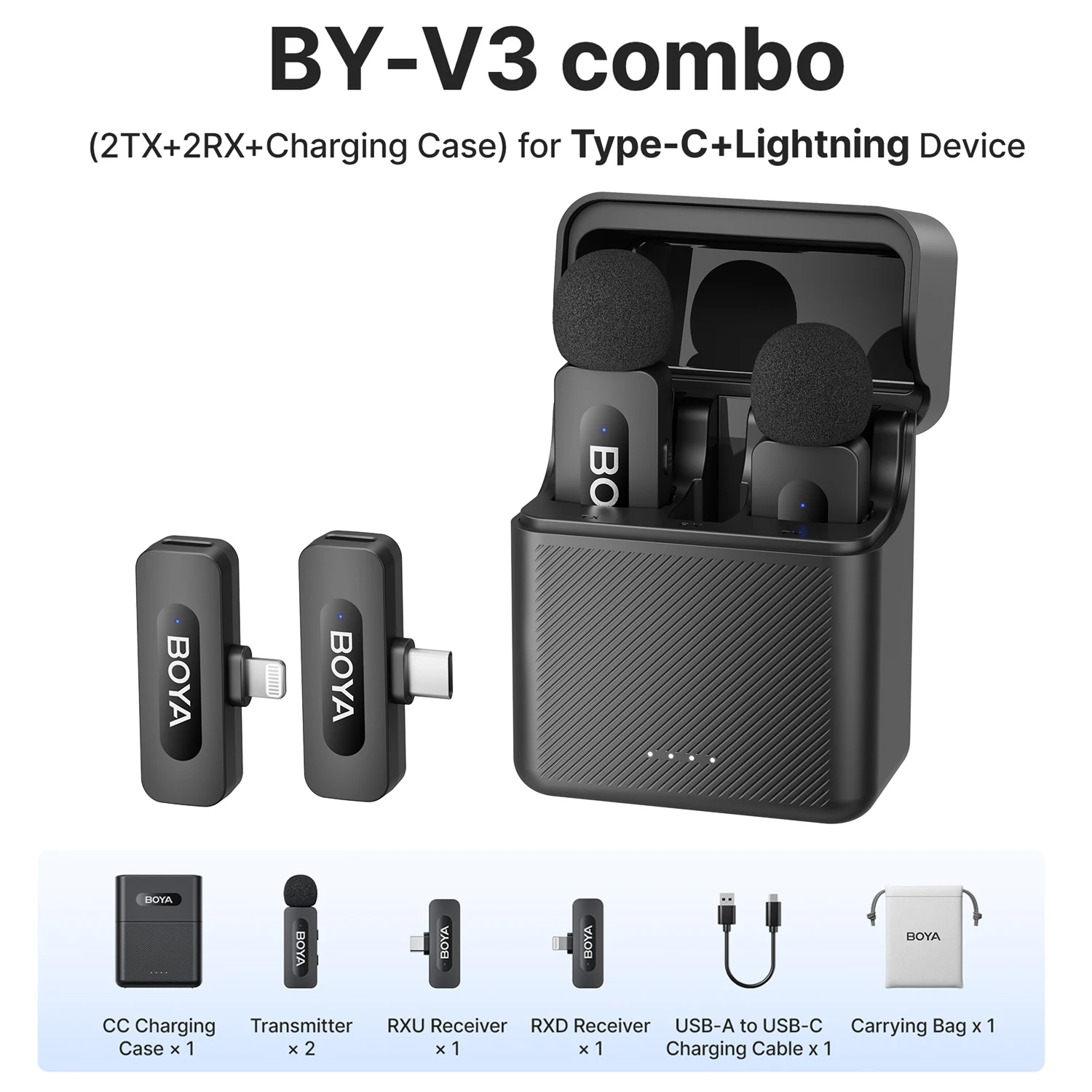 BOYA BY-V3 Wireless Lavalier Microphone for iPhone 15/16 Series Samsung DJI Pocket 3 Type-c Smartphones Cameras Video Recording