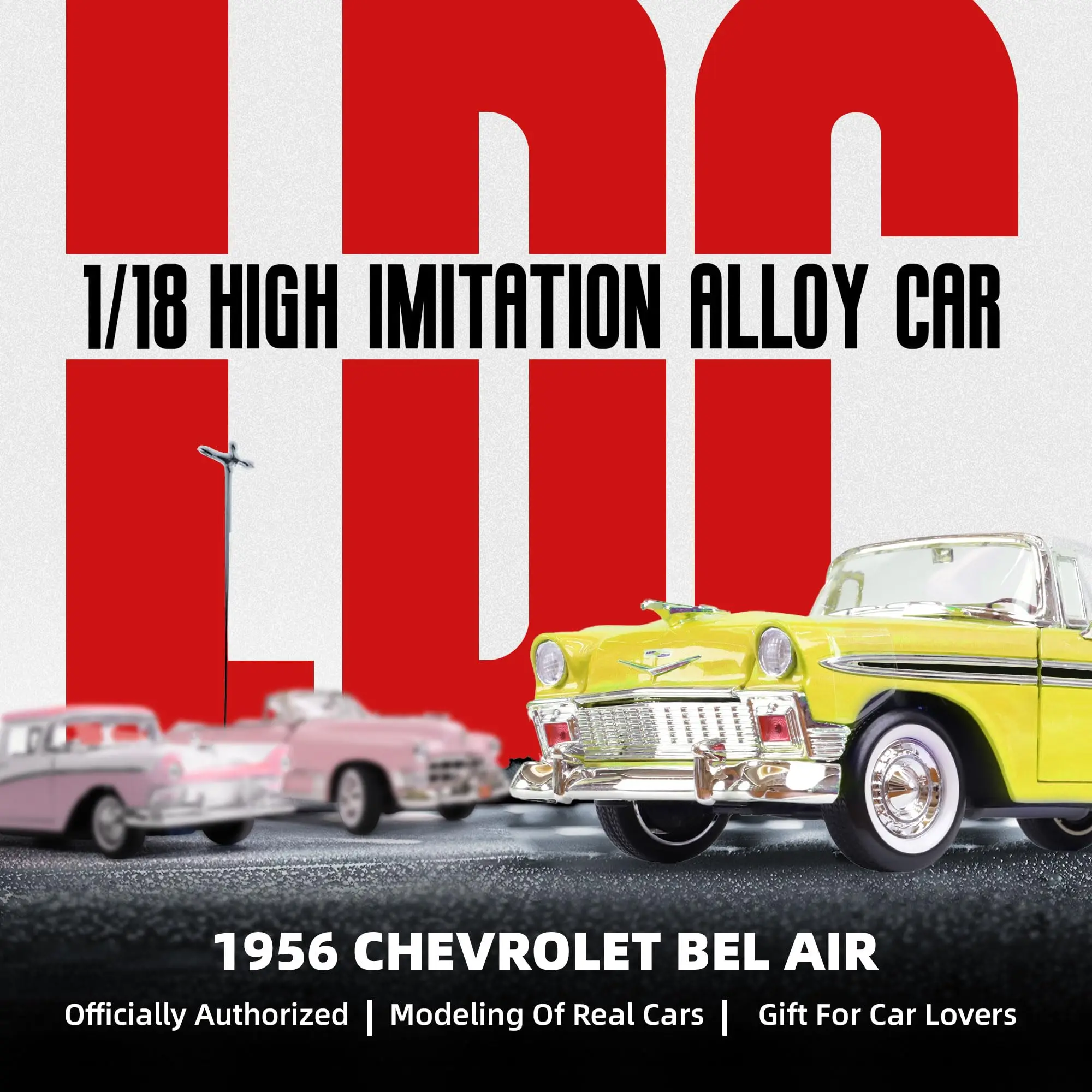 1956 شيفروليه بيل إير بمقياس 1/18 نموذج معدني مصبوب كلاسيكي عتيق سيارات مصنوعة من خليط معدني مع علبة عرض، مع أبواب مفتوحة #3