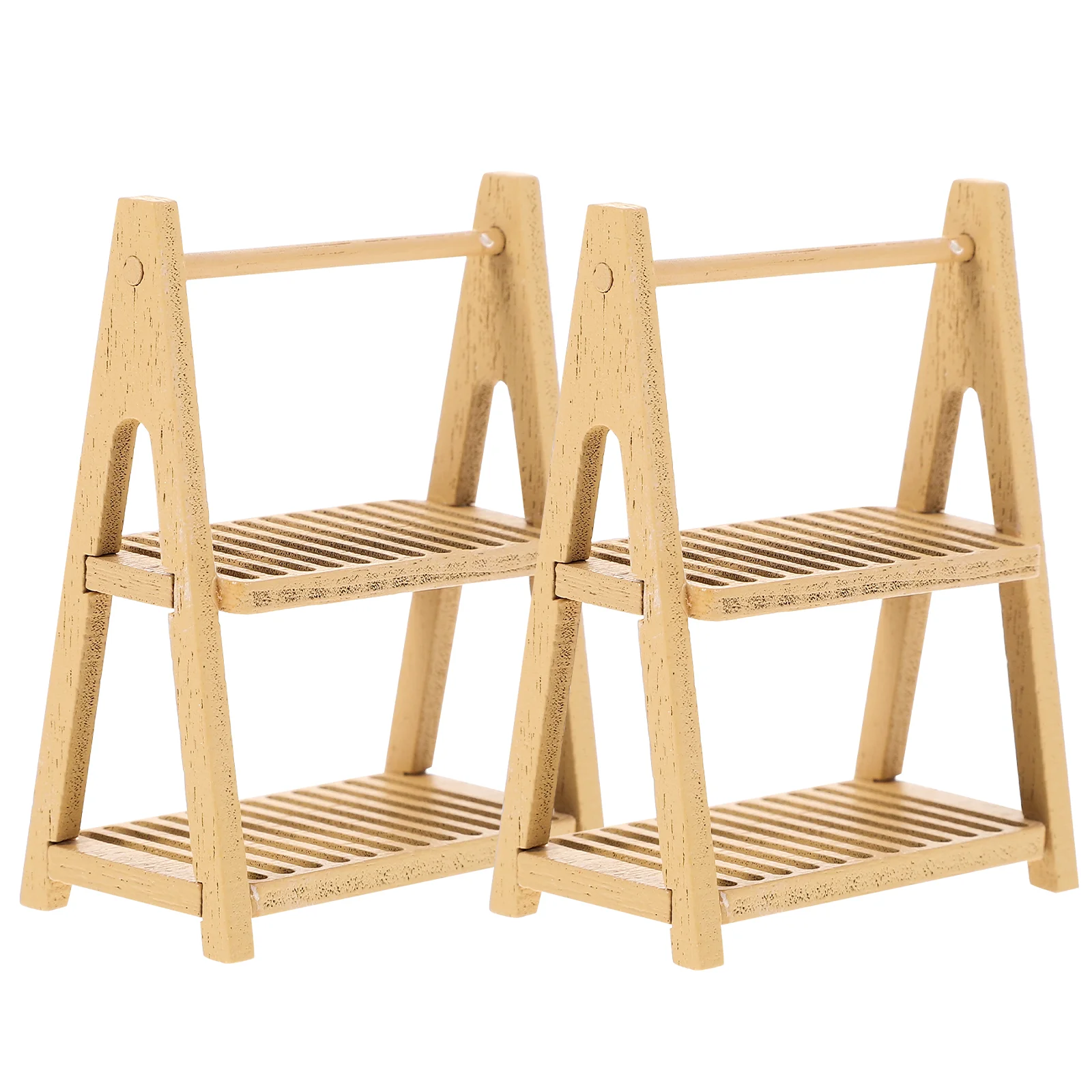 

2 Pcs Dollhouse Double-layer Wooden Storage Rack Bread Miniature Food and Play Scene Model 2pcs Shelf for Crafts Toy Pretend