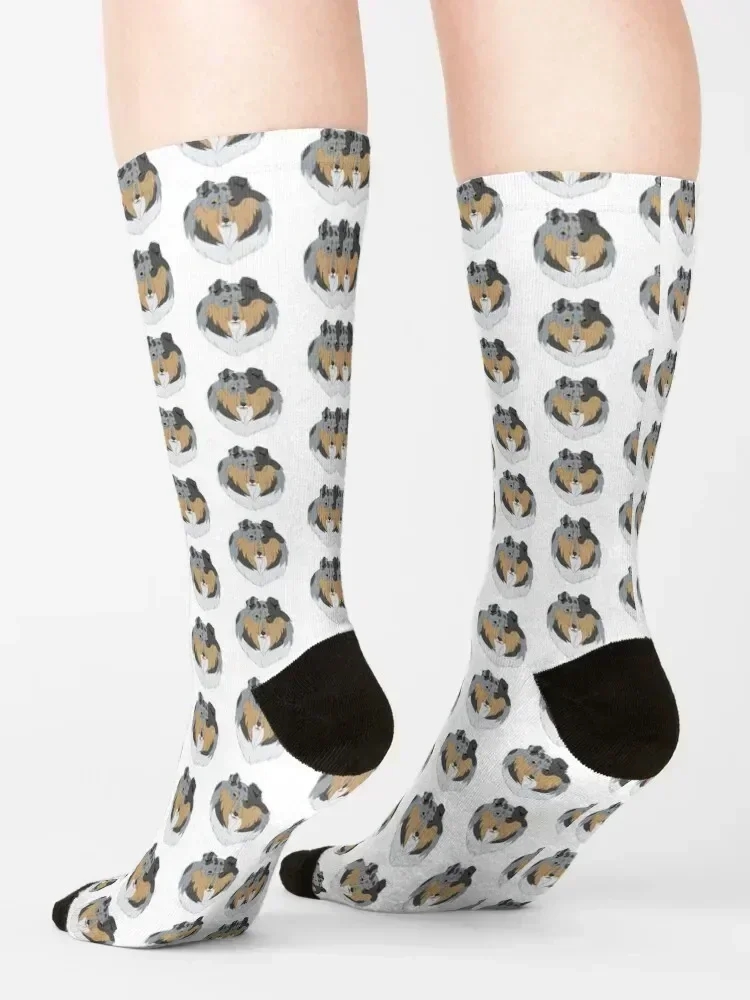جوارب Rough Collie - Blue Merle Socks جوارب أرضية لطيفة ومضحكة للنساء والرجال