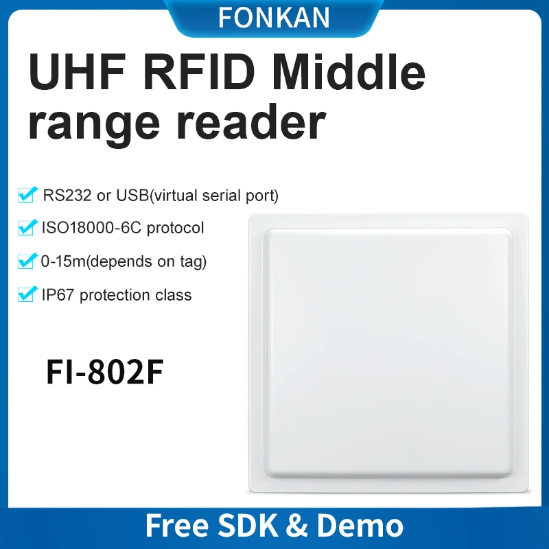 uhf rfid 15M long range uhf rfid reader RS232 with built-in 12dbi Cricle antenna free SDK and english demo for car parking