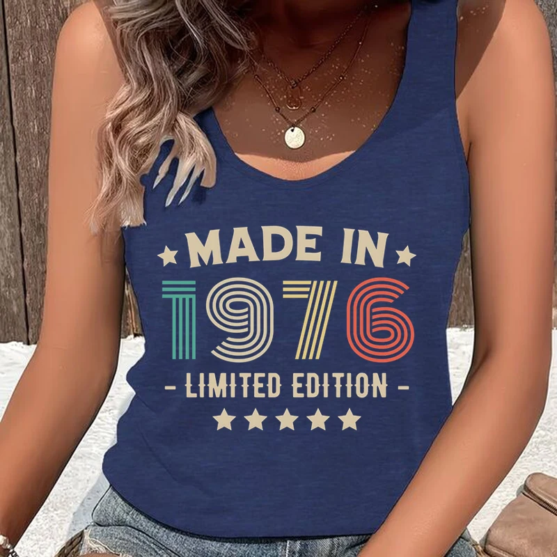 Made in 1976 Limited Edition Print Tank Tops for Women Colorful Vintage 50th Birthday Year Design Tees Casual Sleeveless Vest