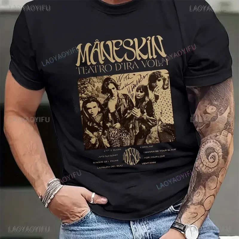 Rock Band Maneskin Man‘s Women T Shirt Victoria De Angelis Print Unisex Cotton Cool Harajuku Gothic T-Shirts Casual Street Tops