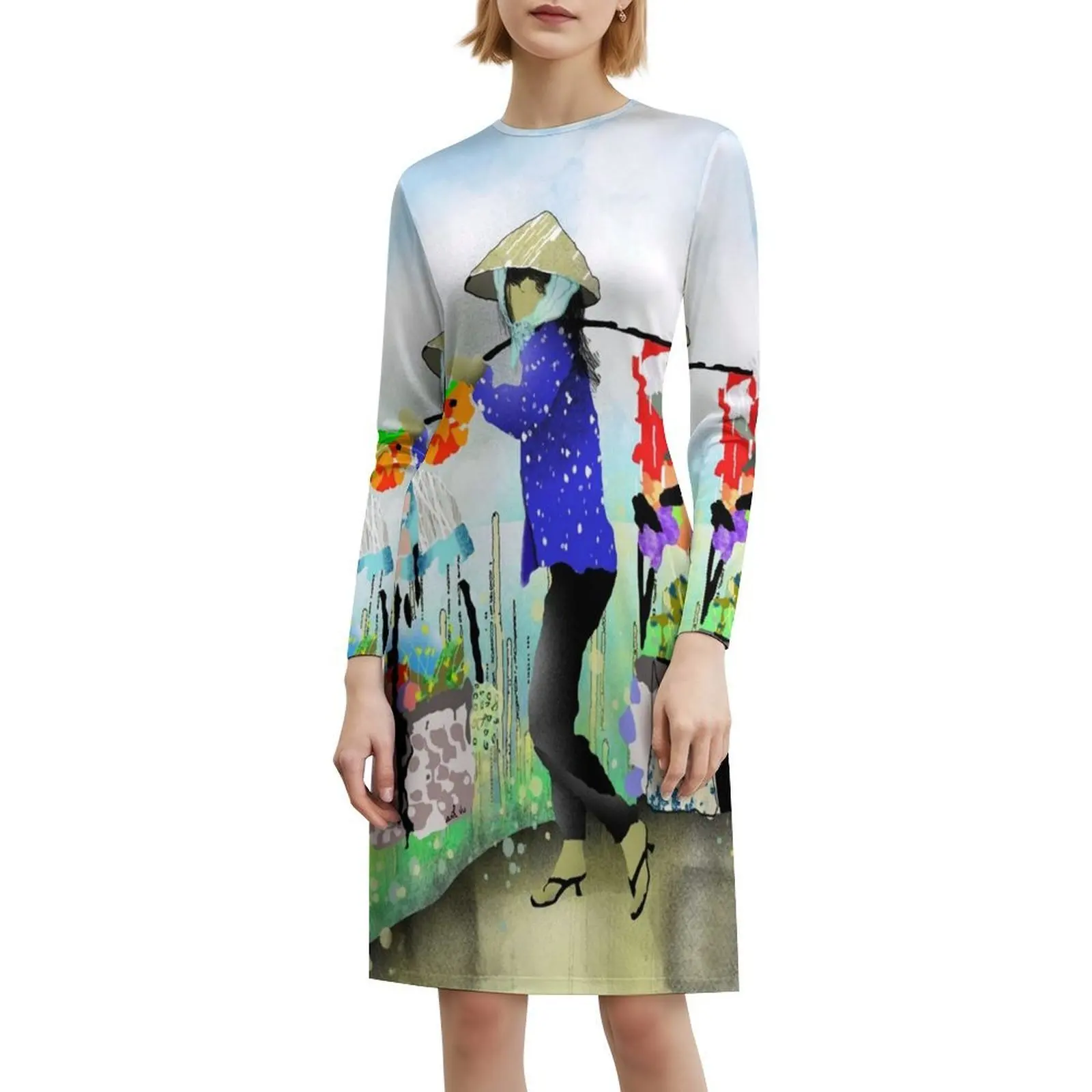 فيتنام فستان سموك الأزهار للنساء الربيع الصيف فستان كاجوال للحزب النساء البندول السوق بيع فستان فيتنام للفتيات