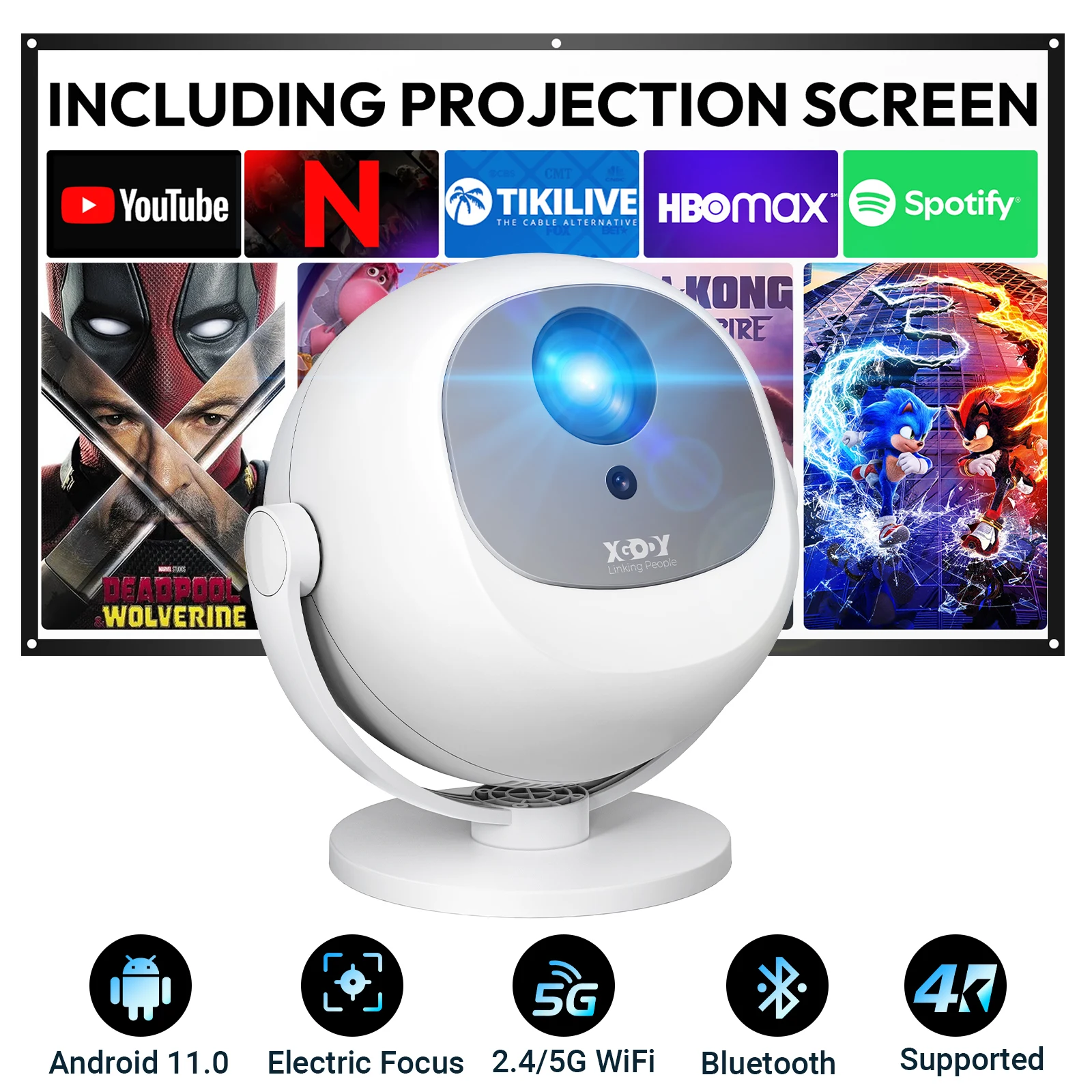 XGODY 4K 1080P Portable Projector Android 11 WiFi 6 Bluetooth Electric Focus Cinema Outdoor Portable Projetor Upgrated