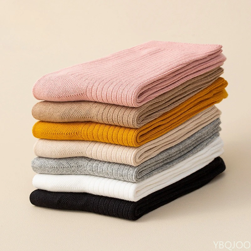 

7 pairs of women's socks spring autumn styles mid tube double needle cotton socks warm sweat absorbing odor proof casual socks