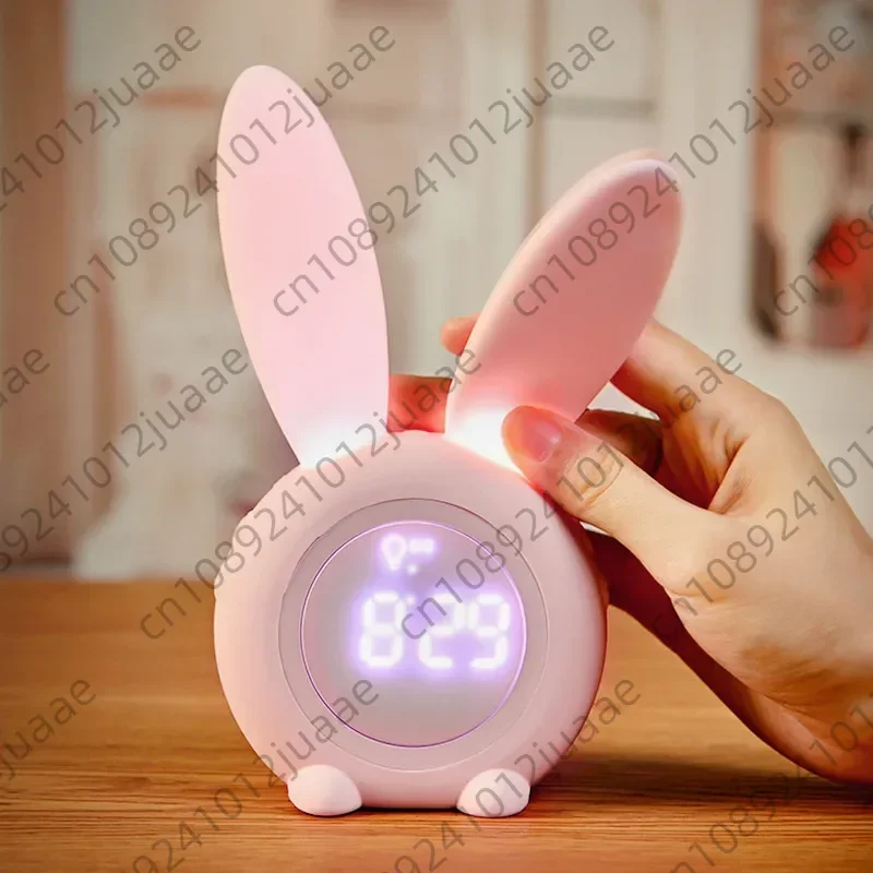 Cartoon Cute Rabbit Timer Alarm Clock Night Light Intelligent Sensor LED Night Light Charging Student Silent Alarm Clock
