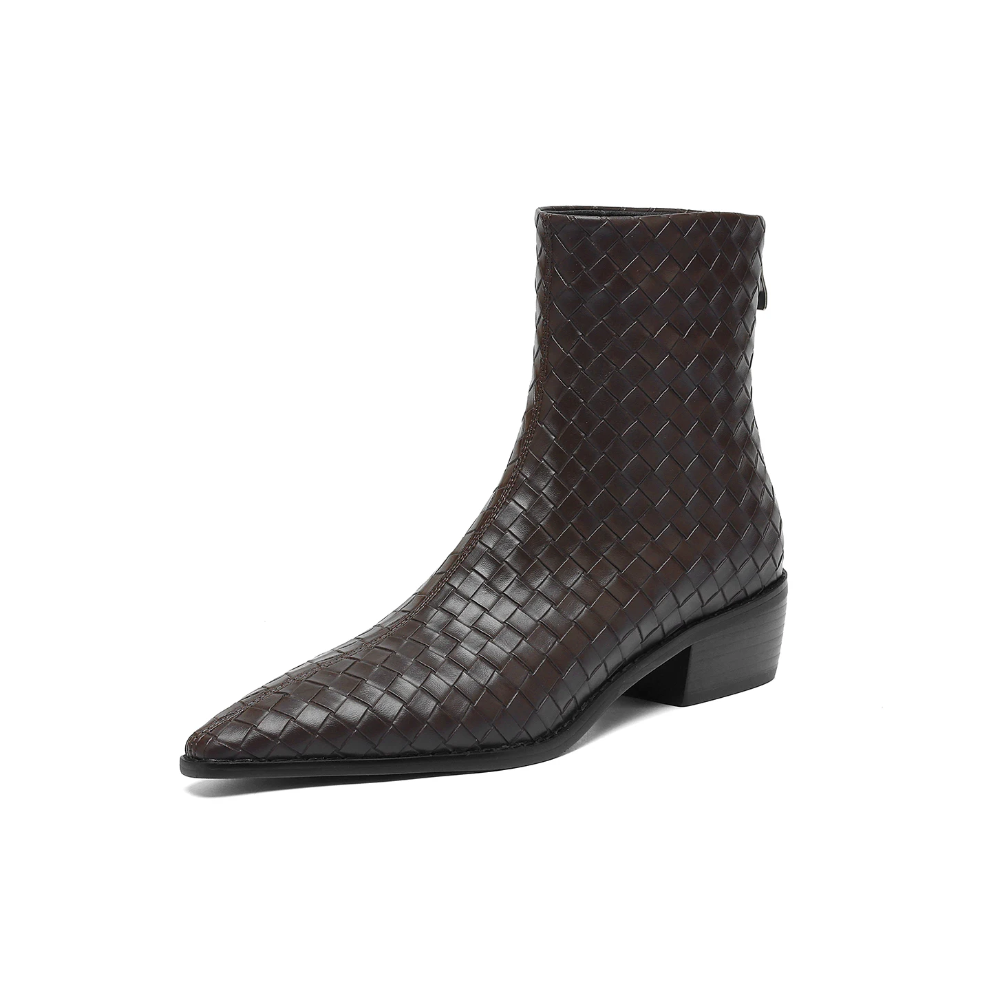 Handmade Cowhide autumn and winter square head woven loose sleeve wedge Ankle boots women's  Modern Boots Women High Heel