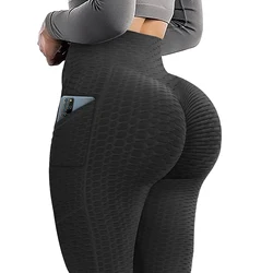 Scrunch Butt Leggings with Pockets Women High Waist Tight Leggins Active Stretch Workout Yoga Pants Push Up Textured Trousers