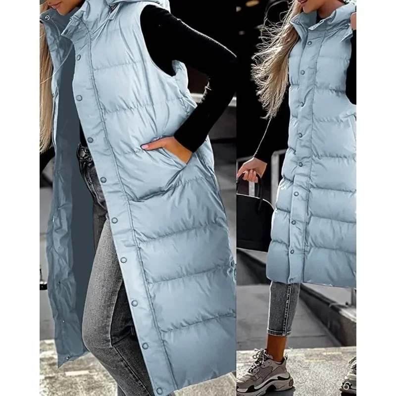 Mode warm halten Mäntel Westen Reiß verschluss Einreiher Trend lange Kapuze Weste Mäntel Outwear Frauen Herbst Freizeit jacke Mäntel